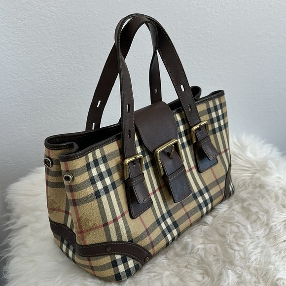 💯Authentic BURBERRY Haymarket Check Buckle Satchel Chocolate🍀 - Picture 4 of 16